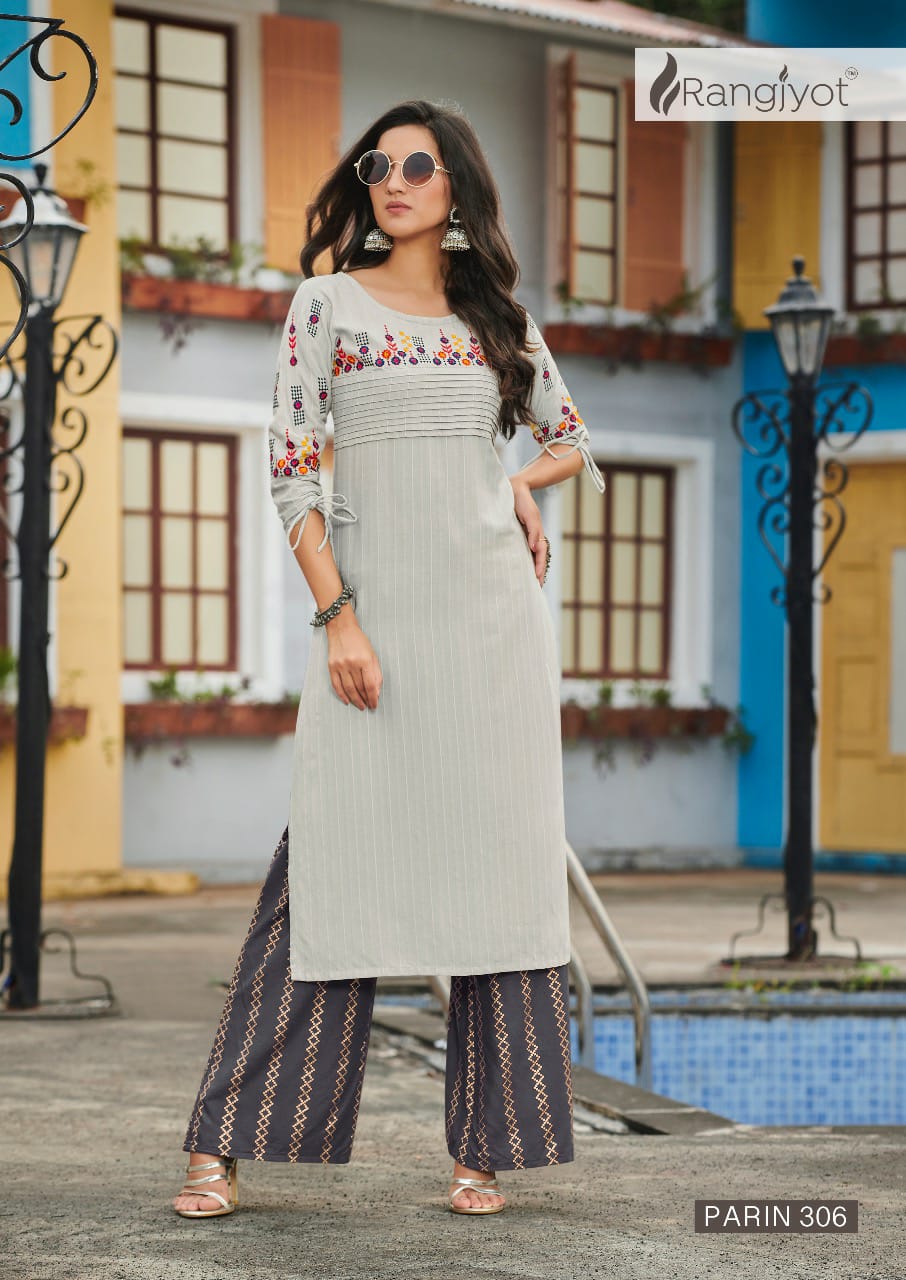 RANGJYOT PARIN VOL-3 Lateat fancy Festive Wear Heavy slub Rayon Dori With Gold Print Kurtis With Bottom Collection